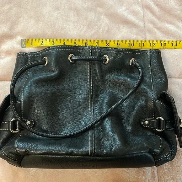 Luce genuine leather purse shoulder hand bag medium black bucket cinch style - Picture 14 of 16